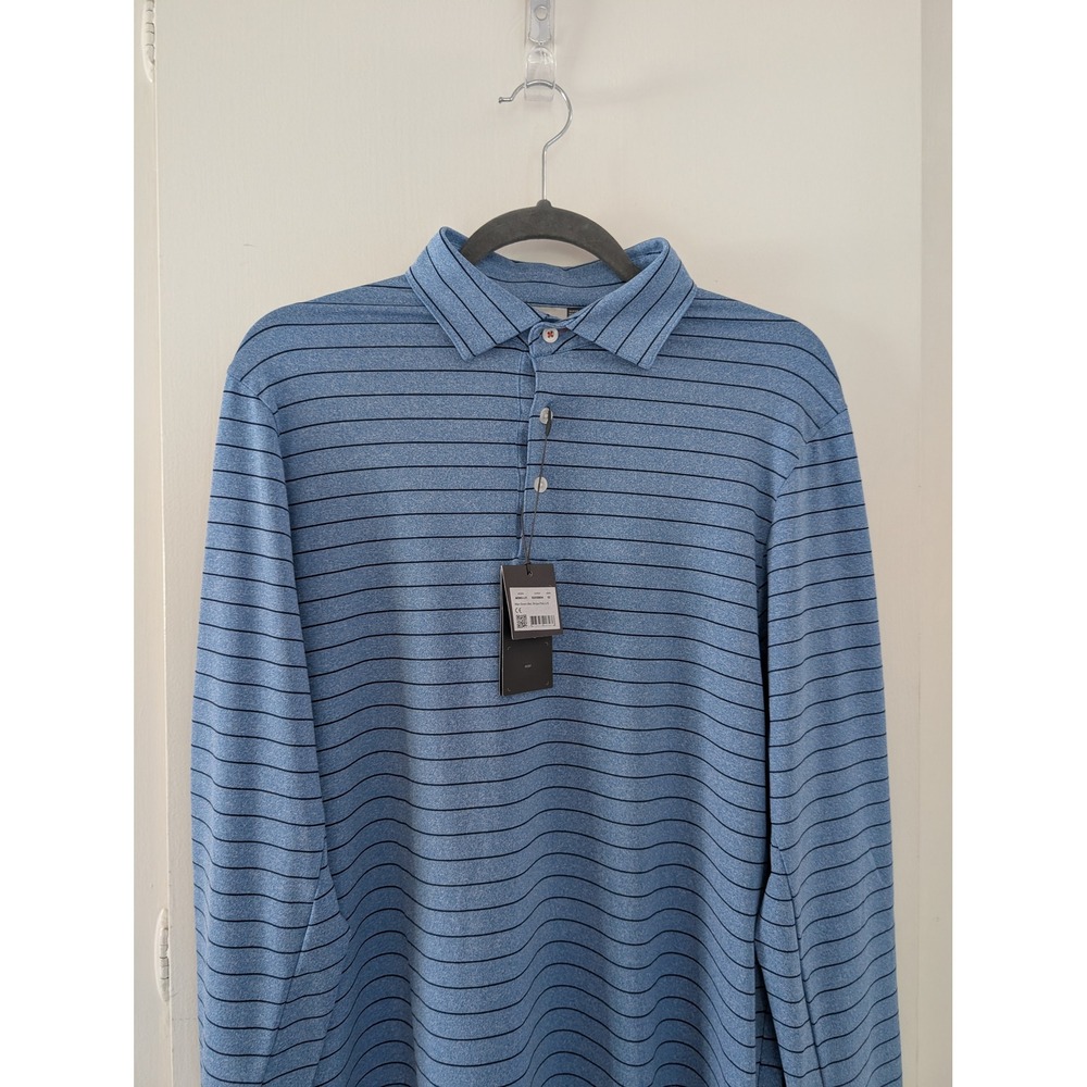 KJUS Soren Melange Stripe Long Sleeve Golf Polo Shirt Blue Stretch Mens 52 L New